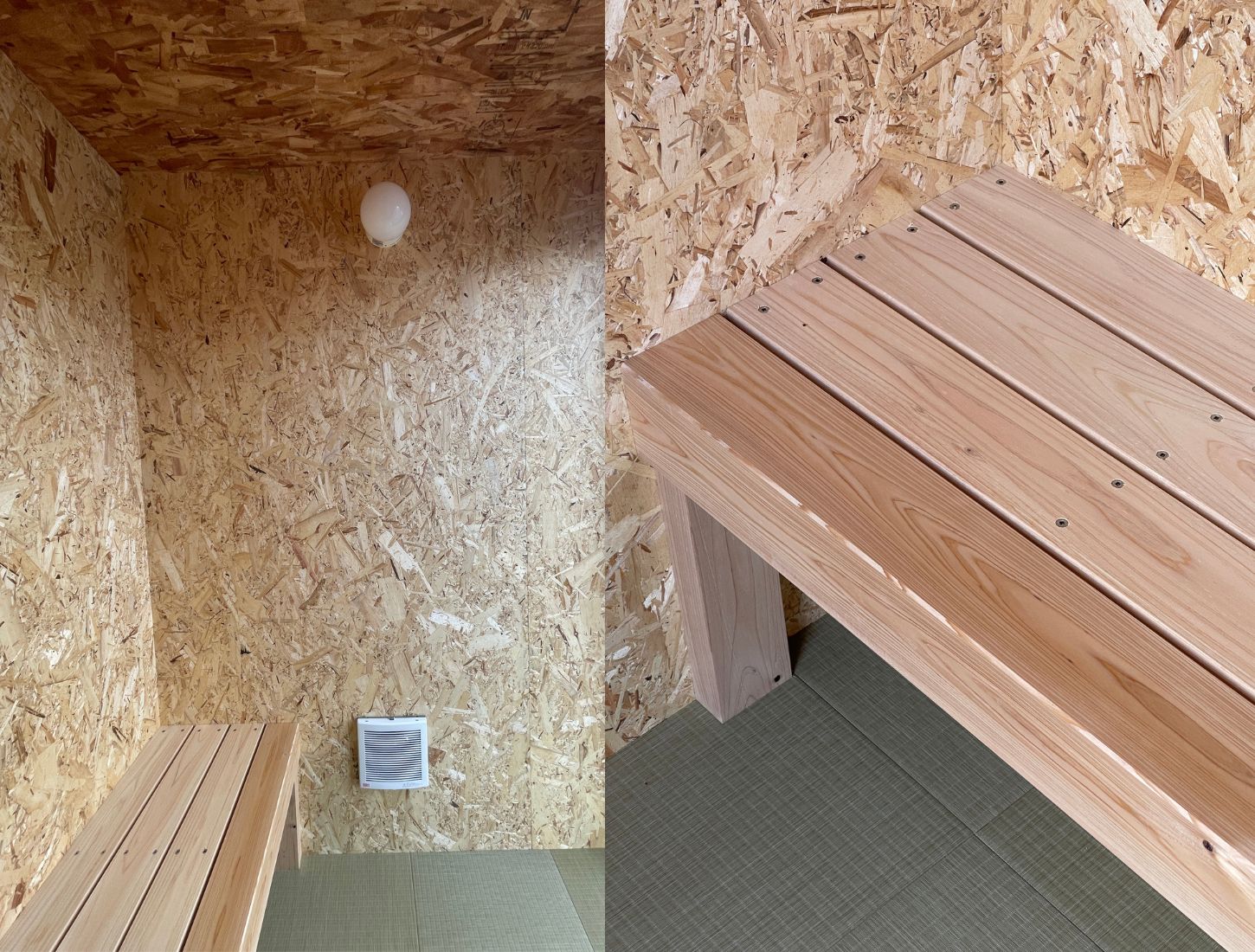 照明・換気口 / 檜のベンチ